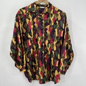 Bold Vivid Colors Abstract Statement Blouse Multicolor Art Show Old Money XL